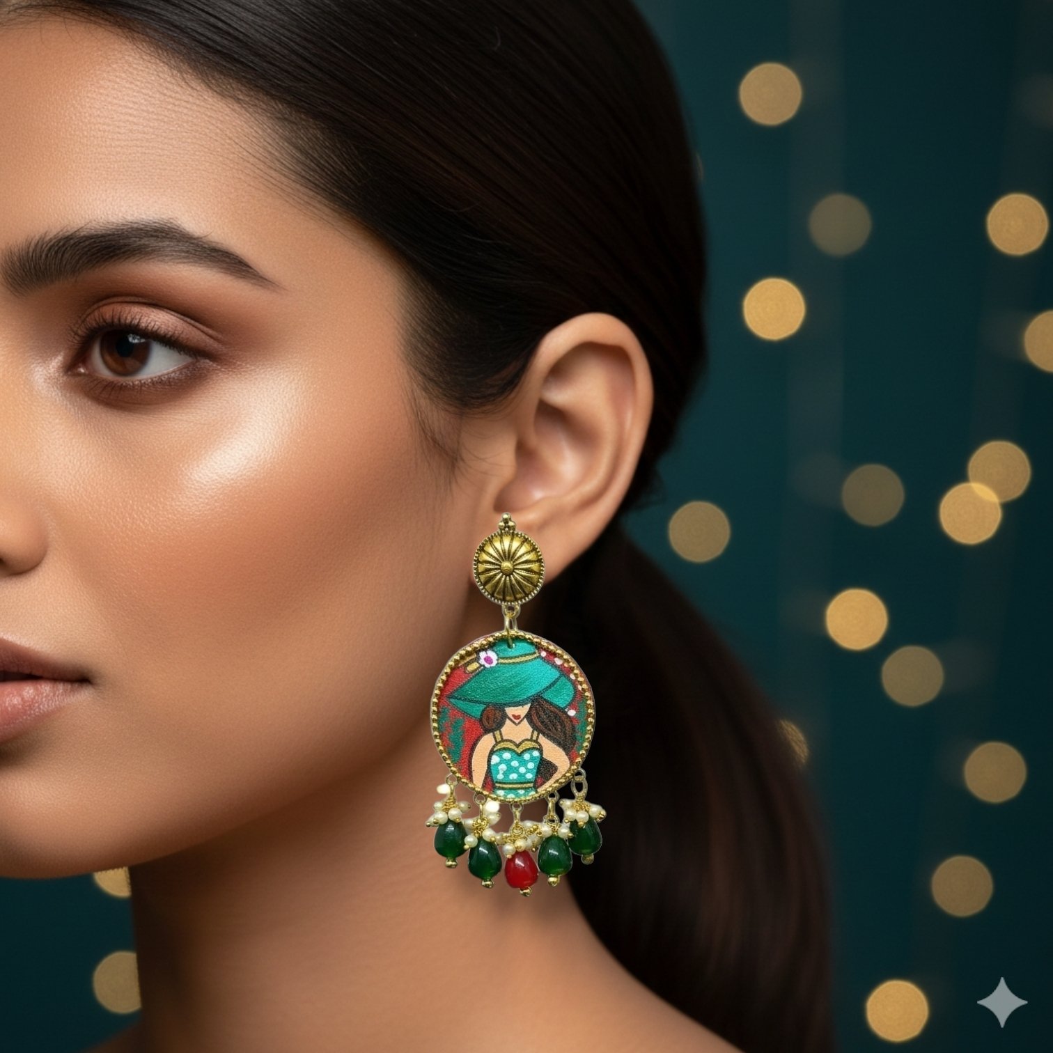 Hand-Painted Lady Dangler Earrings - Image 2