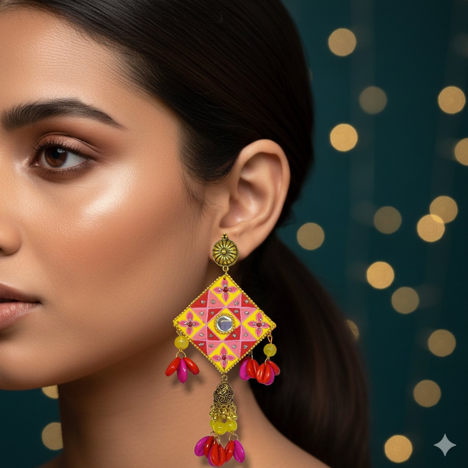 Multicoloured Rajasthani Kauri Earrings - Image 2