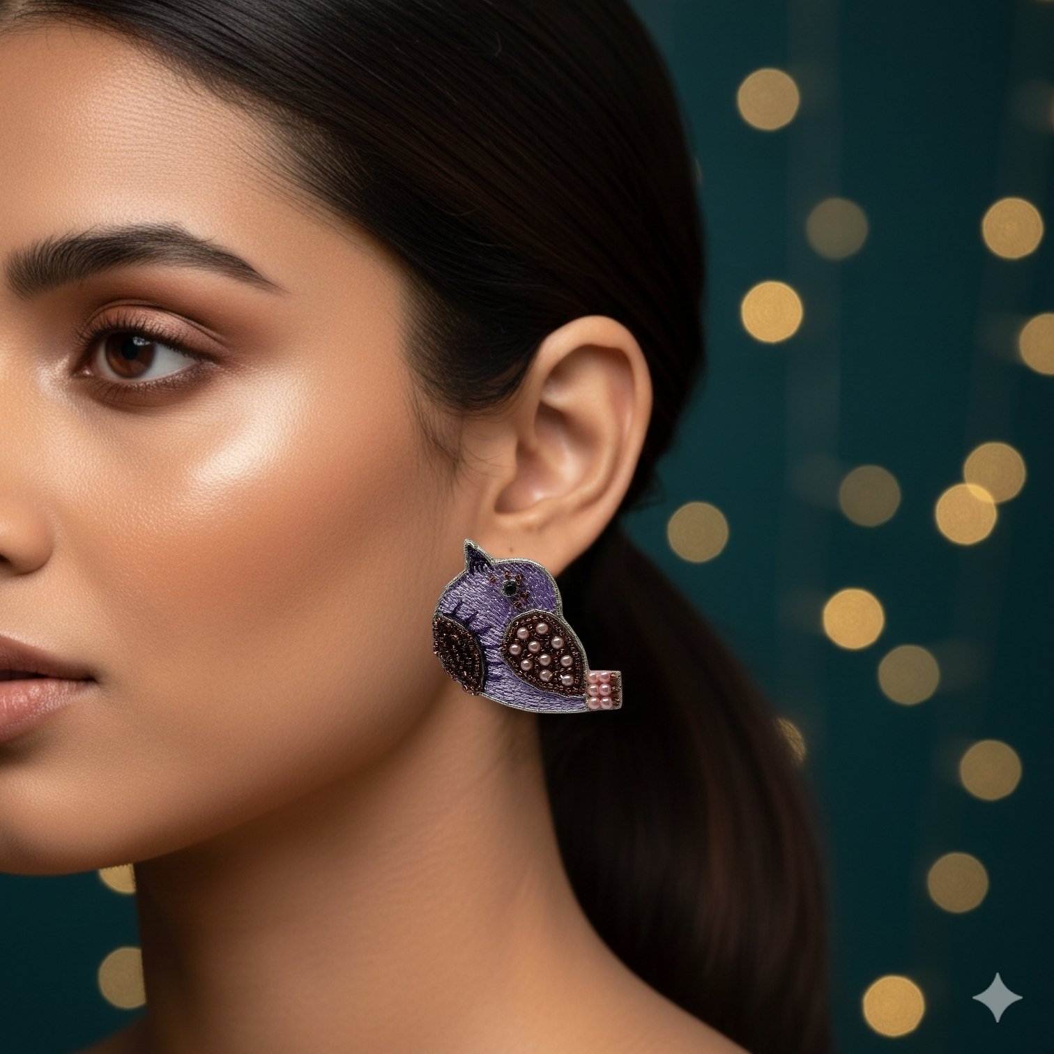 Beaded Owl Stud Earrings - Image 2