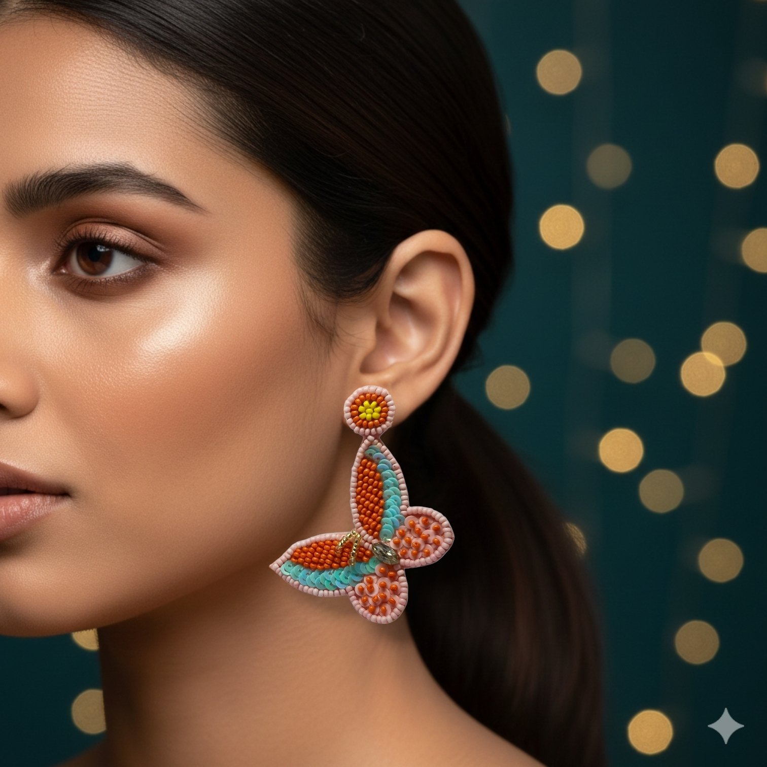 Beaded Butterfly Stud Earrings - Image 2