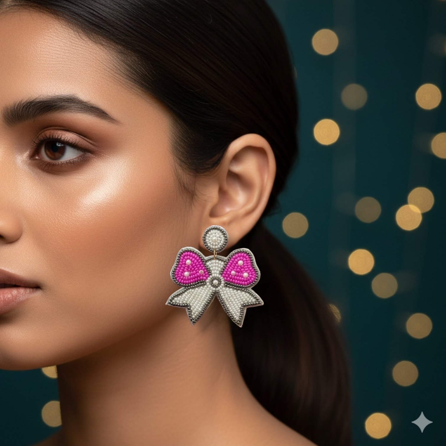 Serene Pink and White Bow Dangler Earrings - Image 2