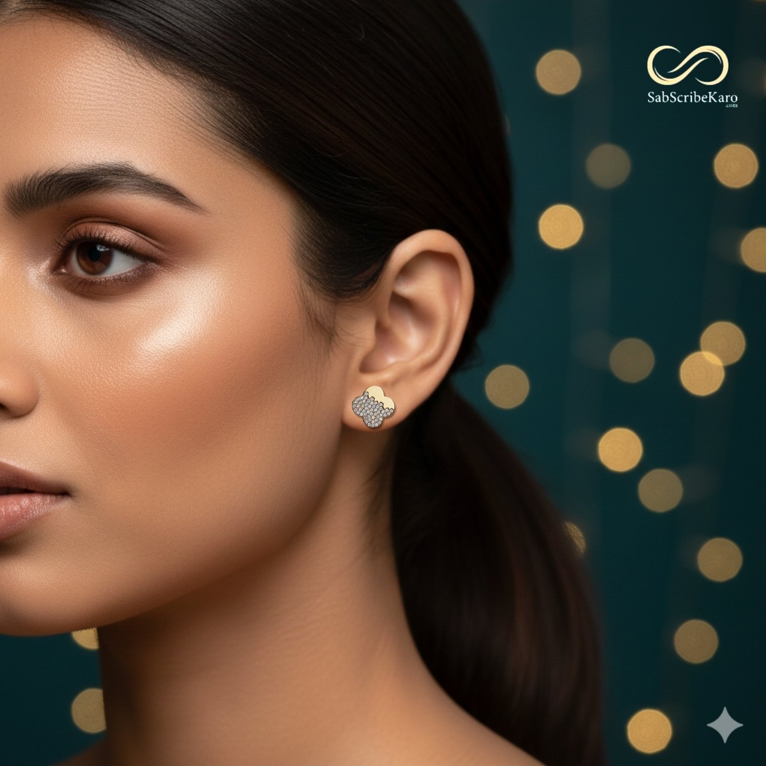 Clover Motif Pave Stud Earrings - Image 2