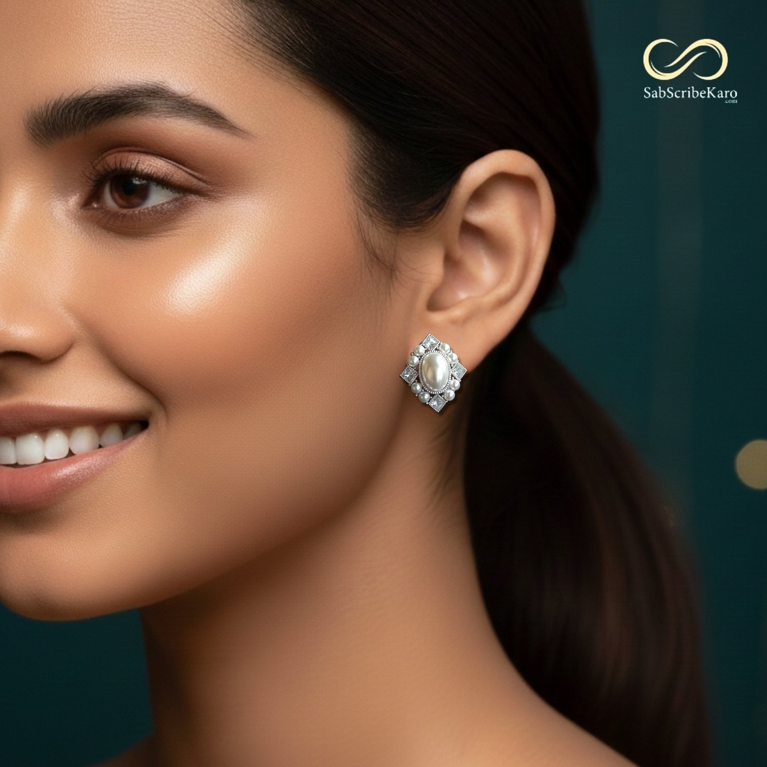 Elegant Pearl Cluster Stud Earrings - Image 2