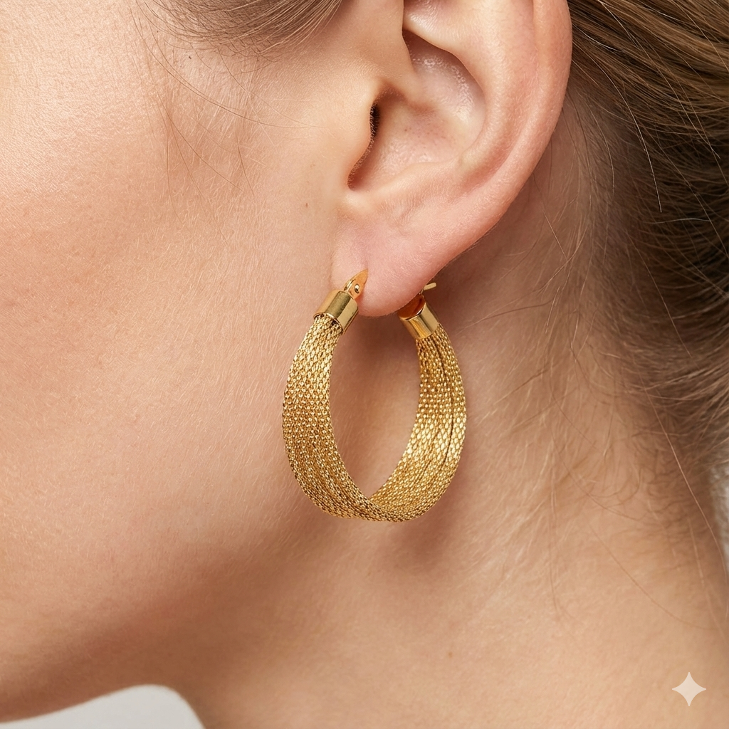 Wide Mesh Woven Hoop Earrings - Image 2