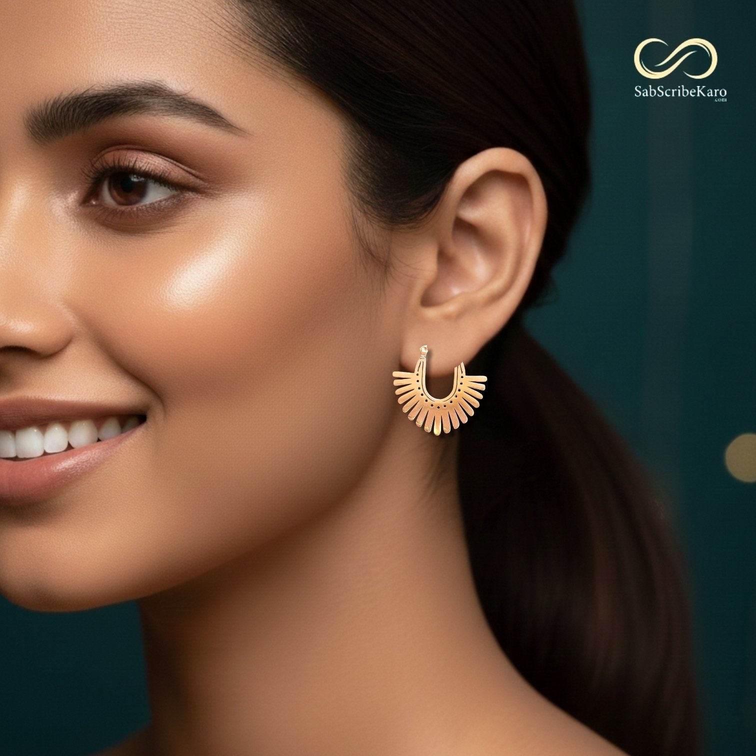 Tribal Sunburst Half Hoop Earrings - Image 2