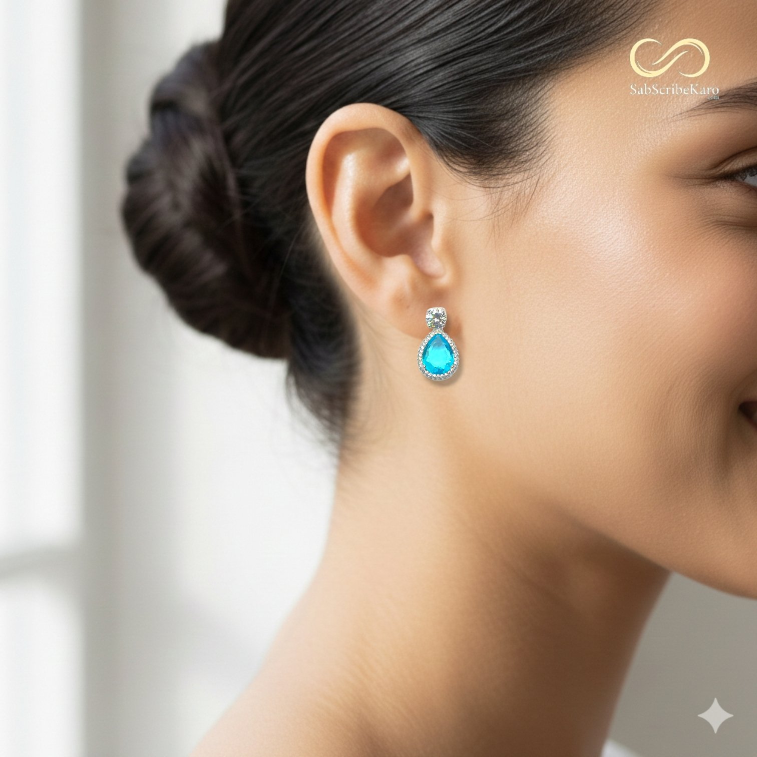 Silver Plated Halo Set Blue Teardrop Dangler - Image 2