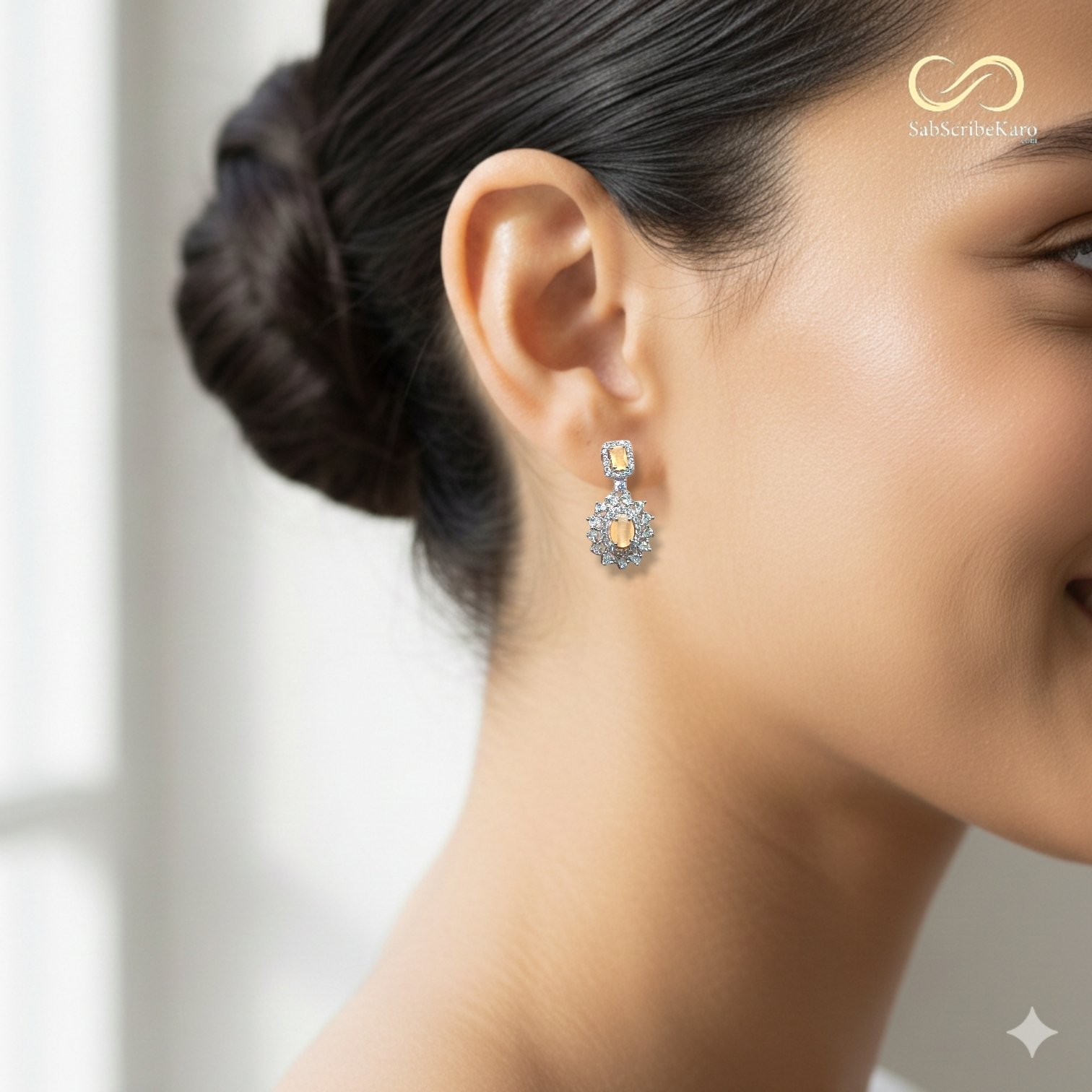 Silver Plated Peach Stone Cluster Dangler Earrings - Image 2