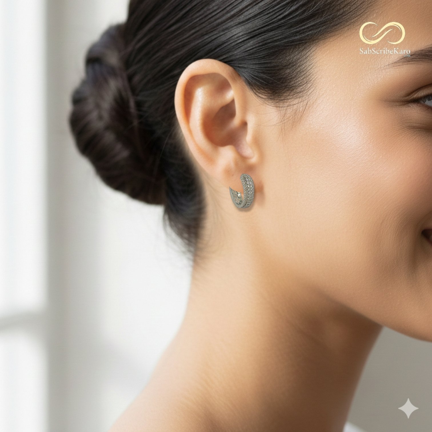 Silver Full Pave Huggie Hoop Earrings - Image 2