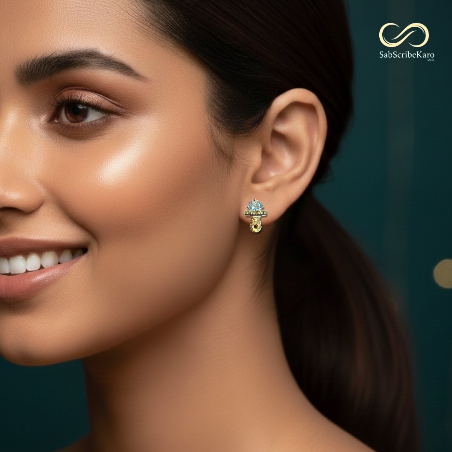 Gold-Plated Clip Studs with Studed Crystal - Image 2