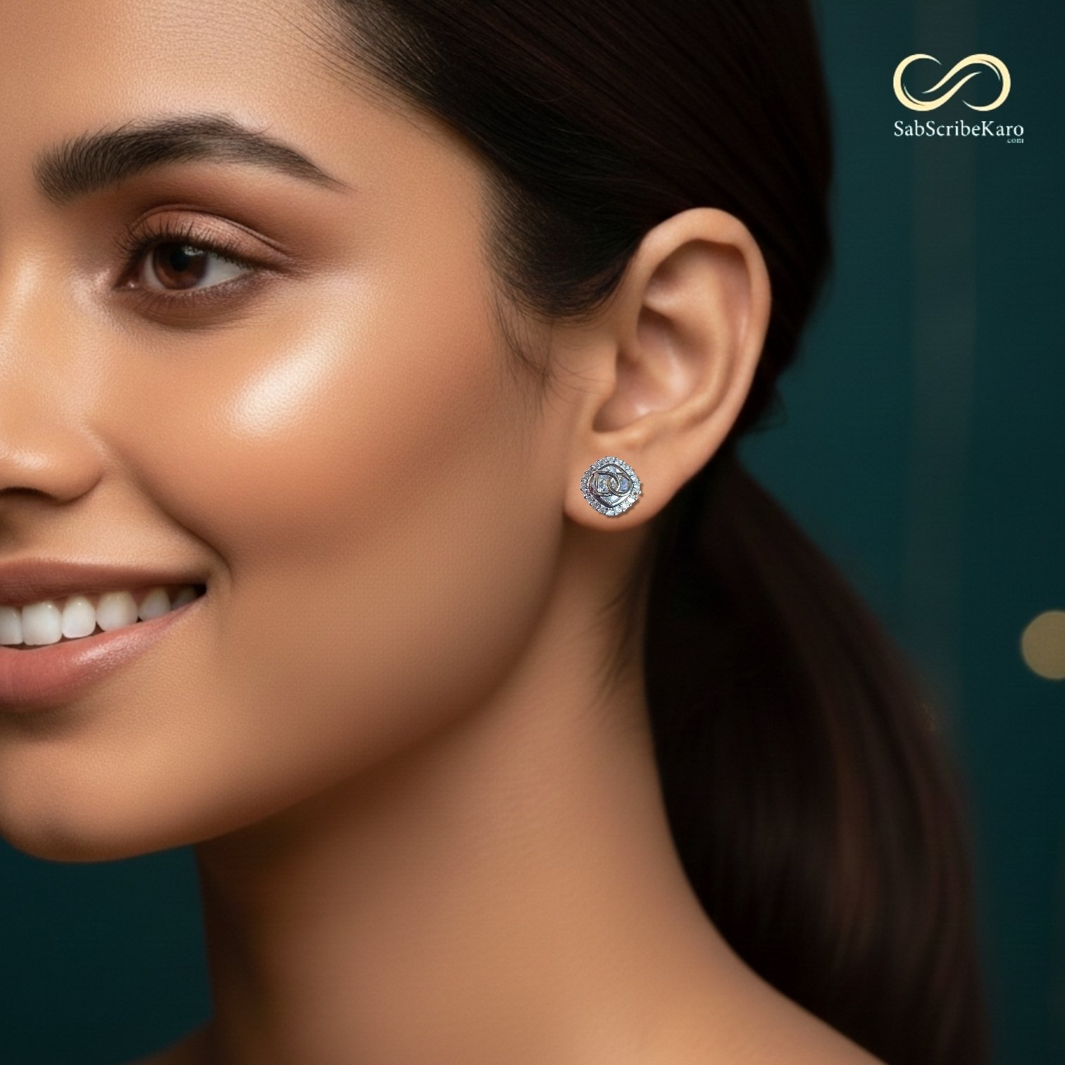 Silver Plated Crystal CZ Logo Stud - Image 2