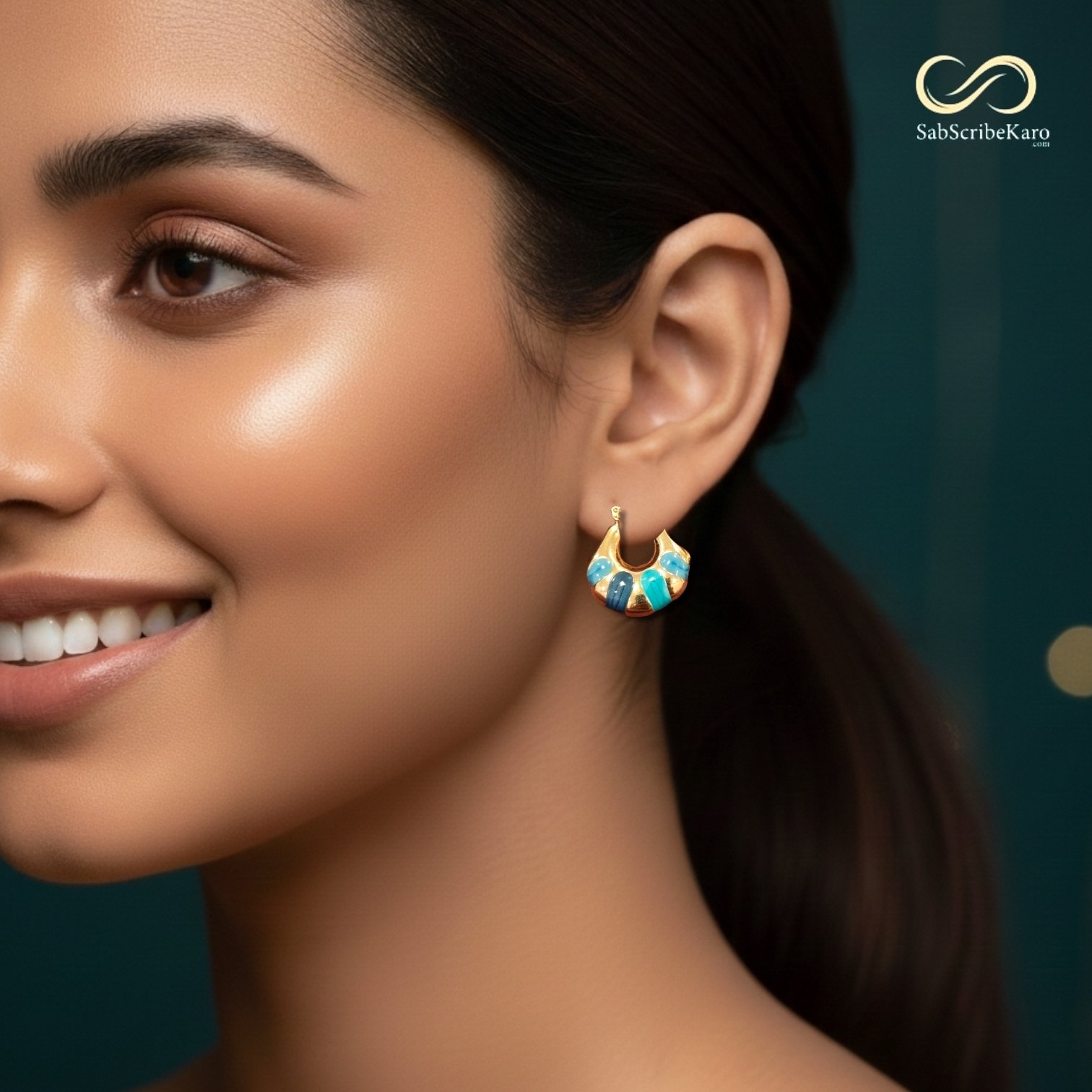 Multicolour Enamel U-Shape Huggie Hoops - Image 2