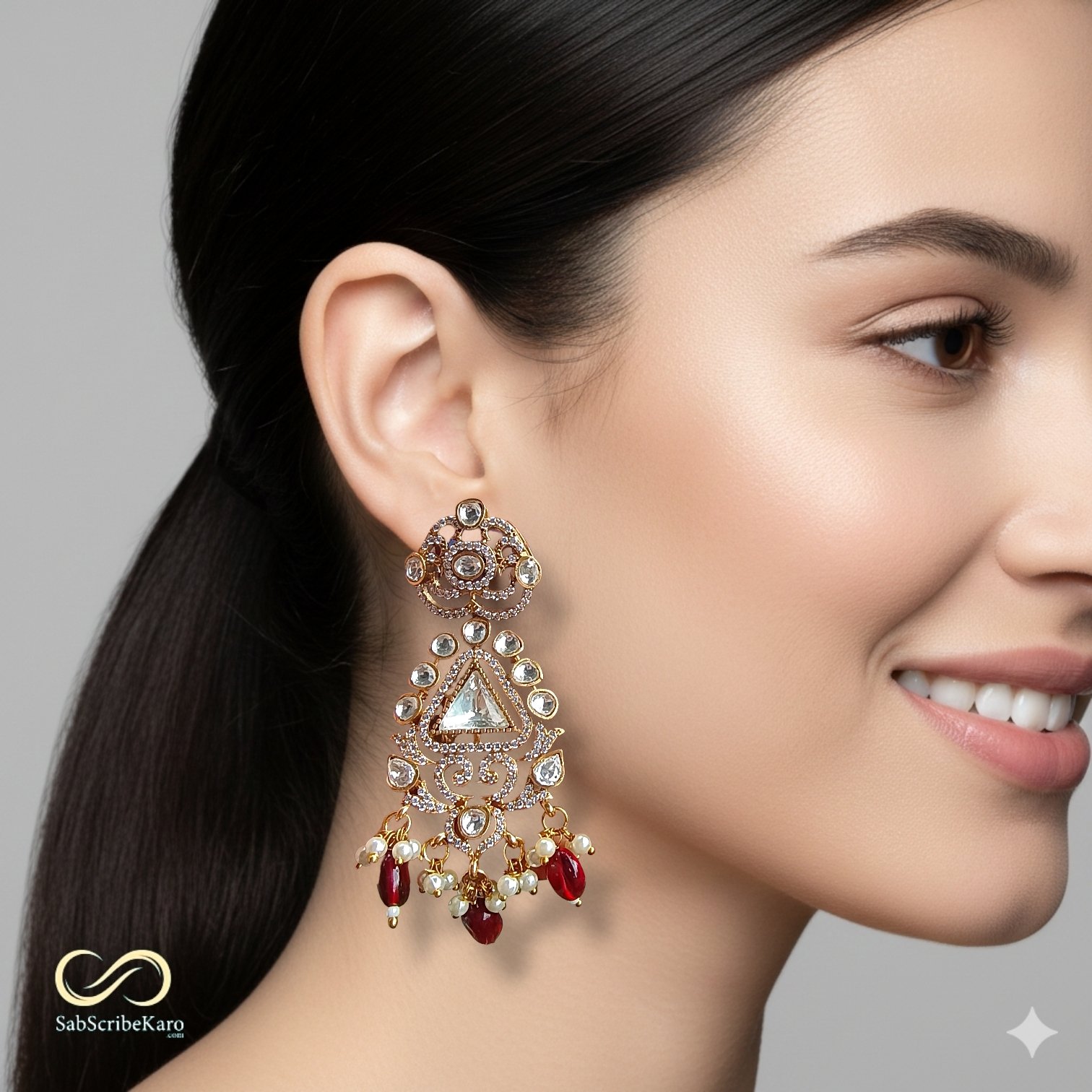 Lavish Ethnic Kundan Dangler Earrings - Image 2