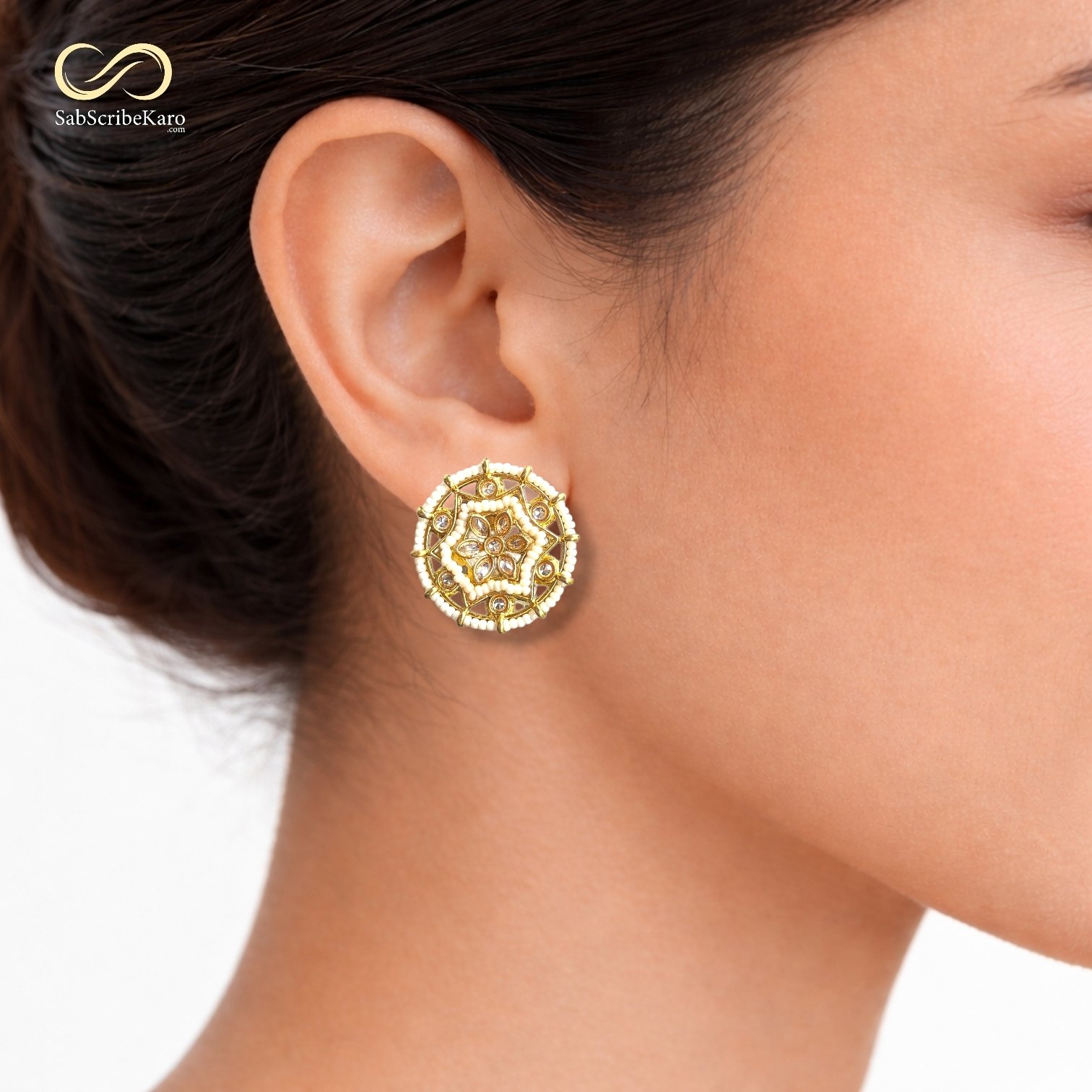 Circular Kundan & Pearl Mandala Studs - Image 2