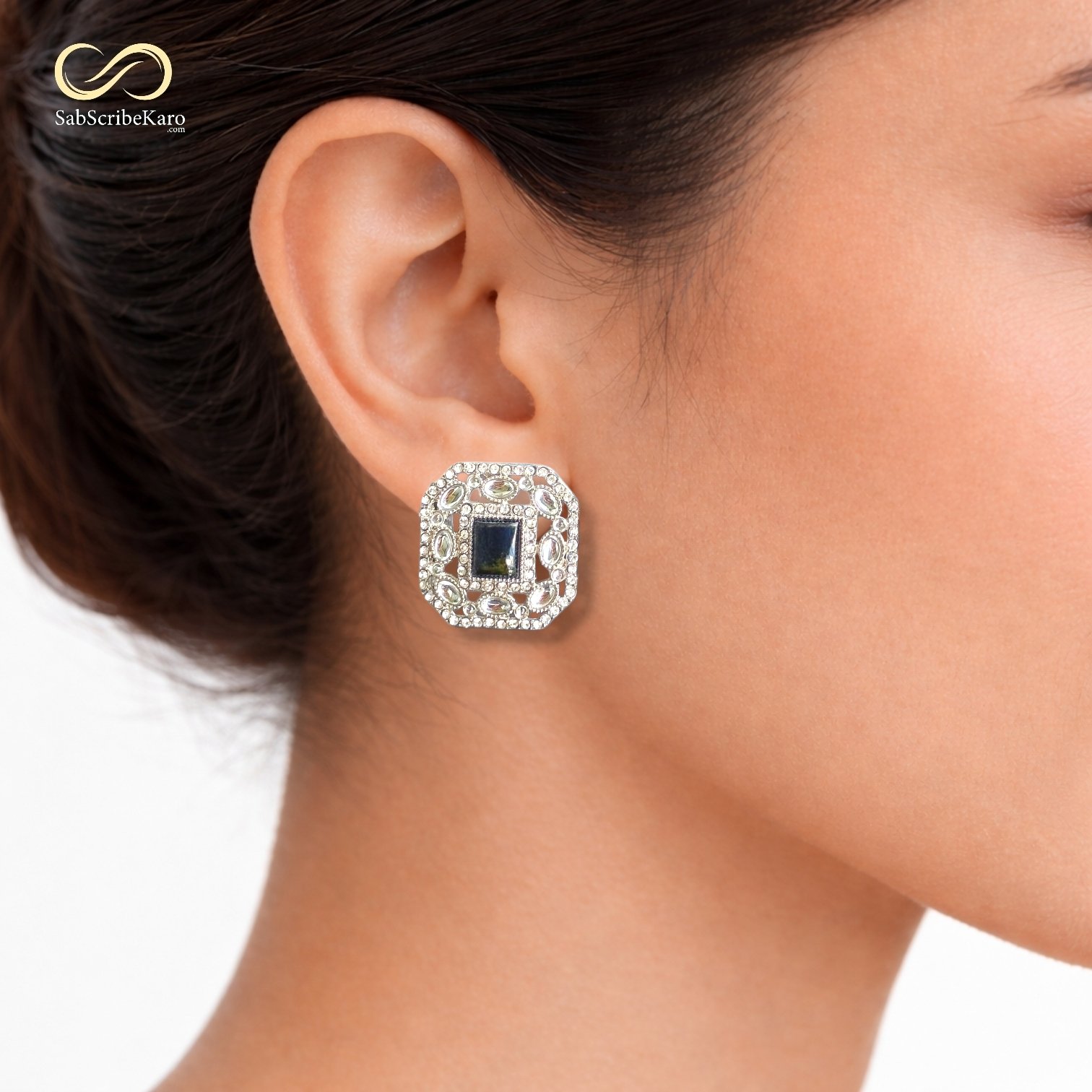 Black Stone Center Silver Finish Studs - Image 2