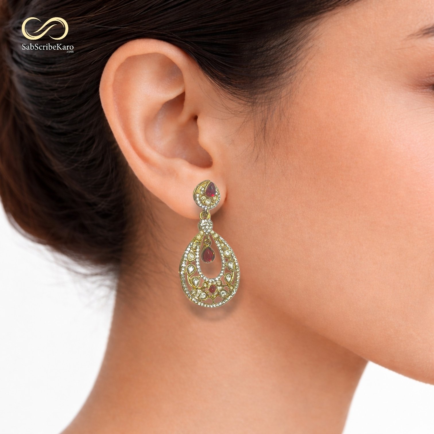 Filigree Red Stone Drop Dangler - Image 2