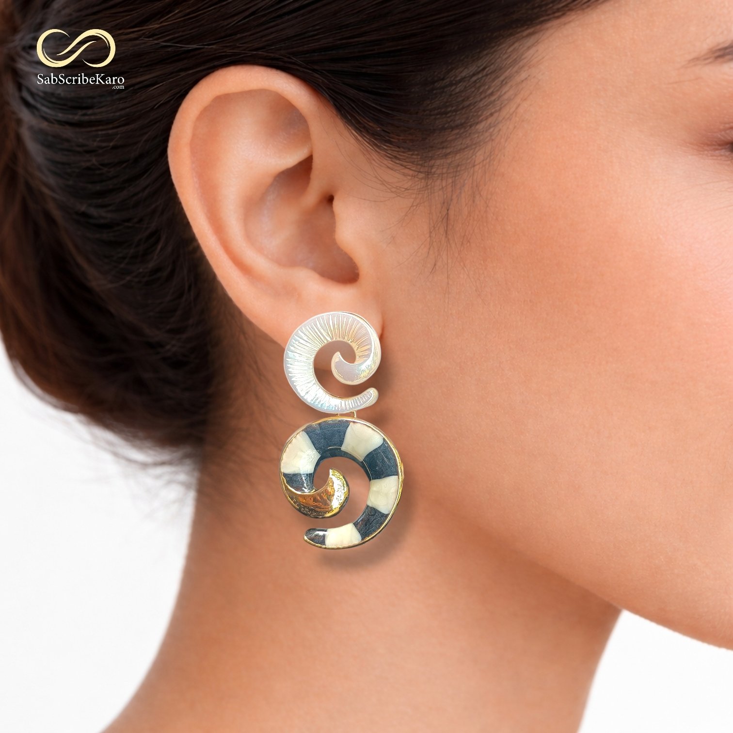 Enamel Double Swirl Dangler Earrings  - Image 2