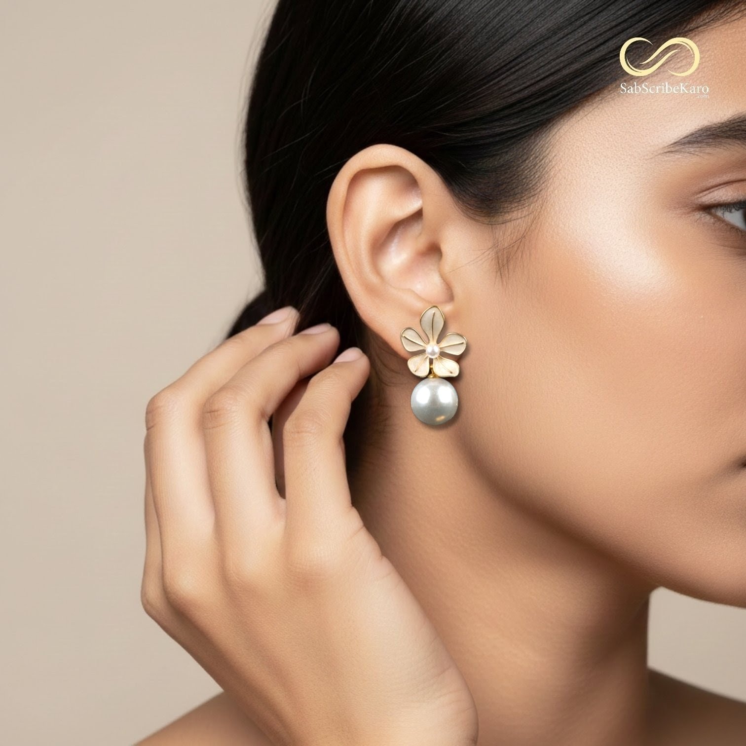 Pearl Drop Flower Studs - Image 2