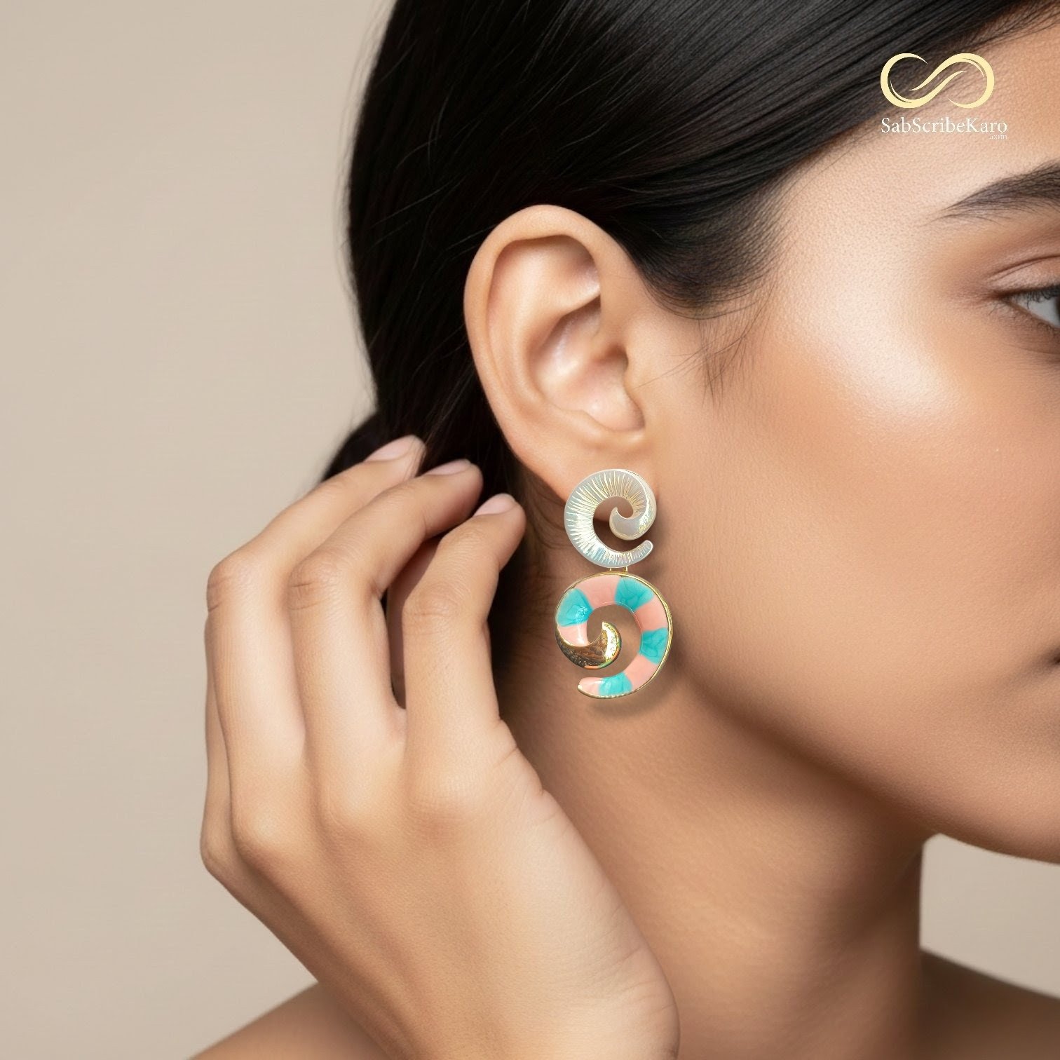 Pastel Enamel Double Swirl Dangler Earrings - Image 2