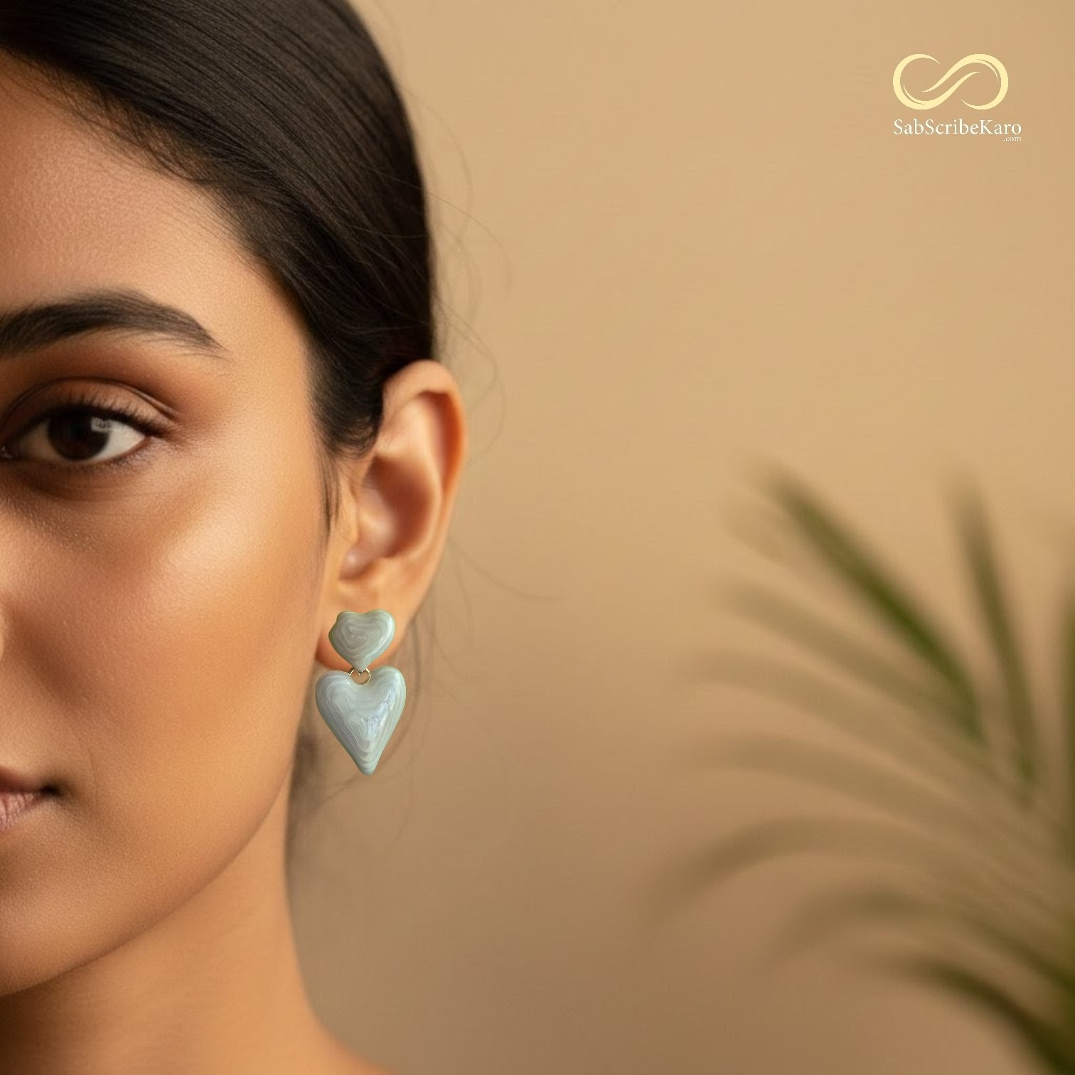 Double Heart Marble Effect Drop Earrings - Image 2