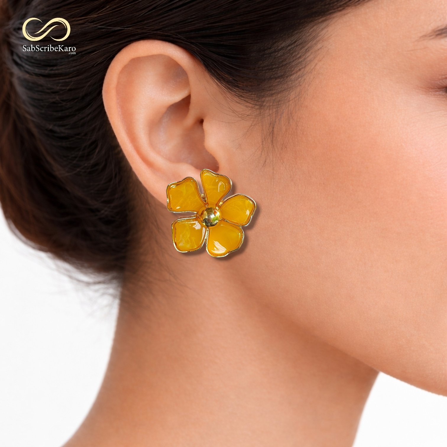Yellow Marble Resin Flower Studs - Image 2