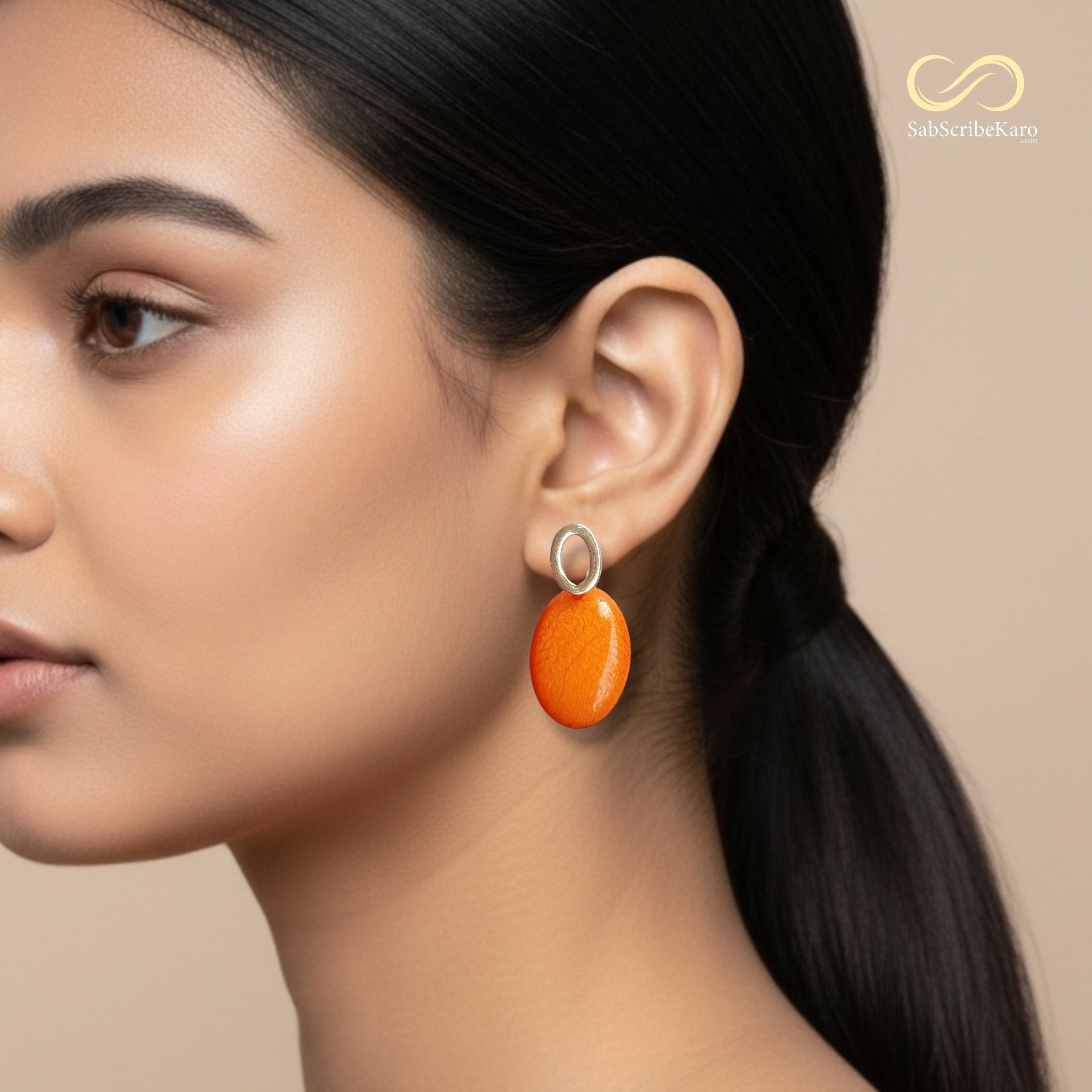 Silver Loop and Orange Resin Dangler - Image 2