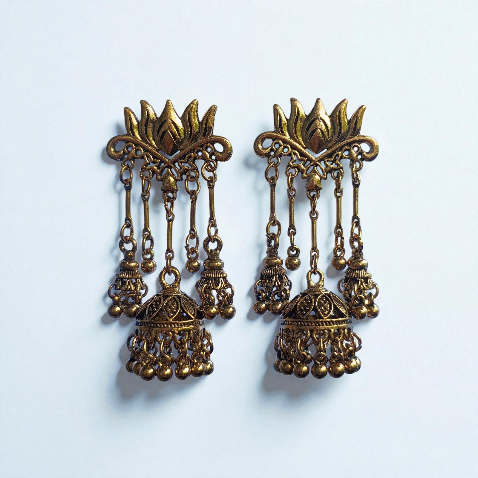 Oxidised Floral Temple Jhumkas
