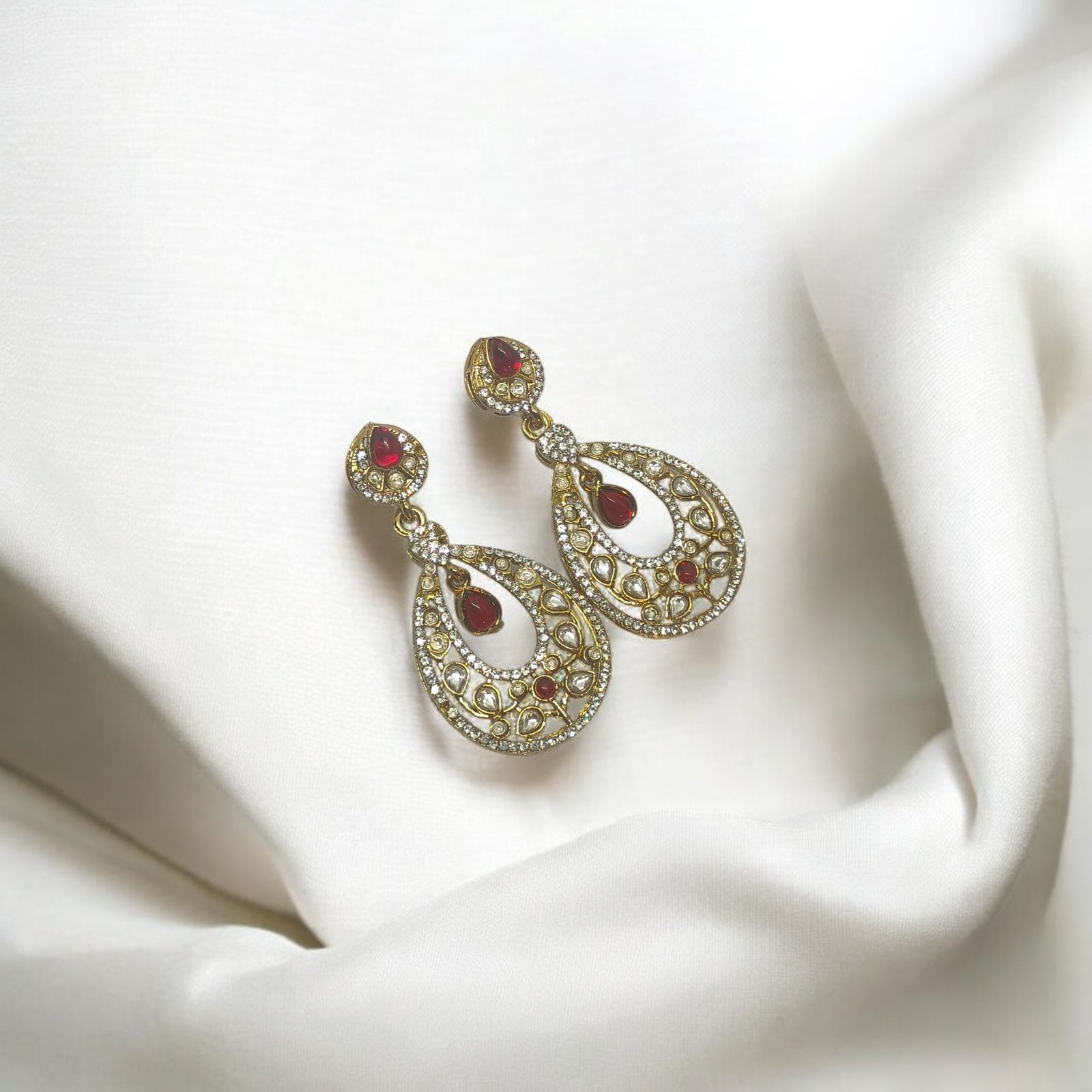 Filigree Red Stone Drop Dangler