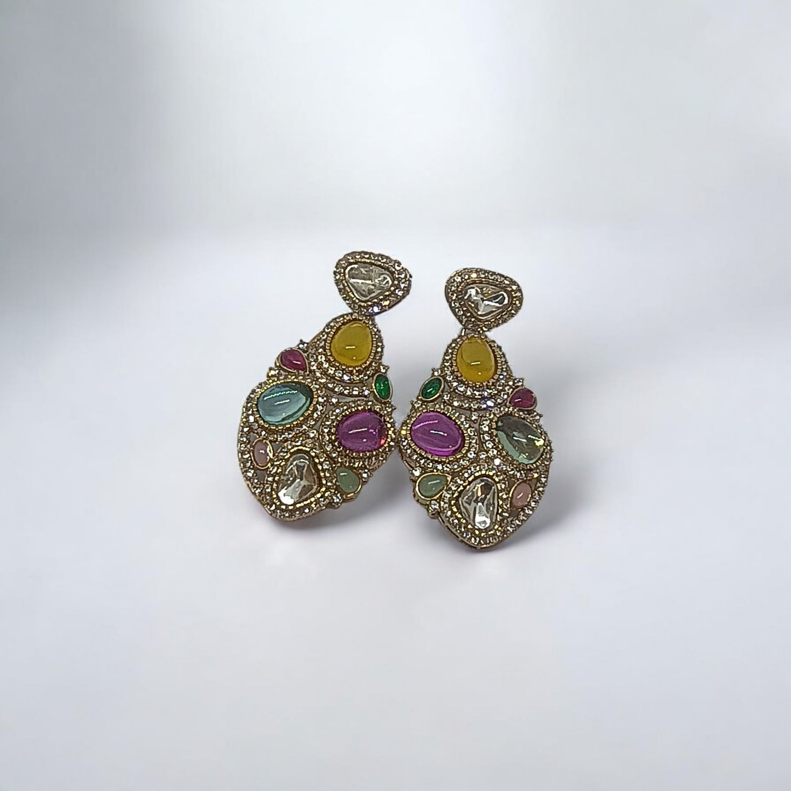 Polki Style Multistone Cluster Dangler Earrings