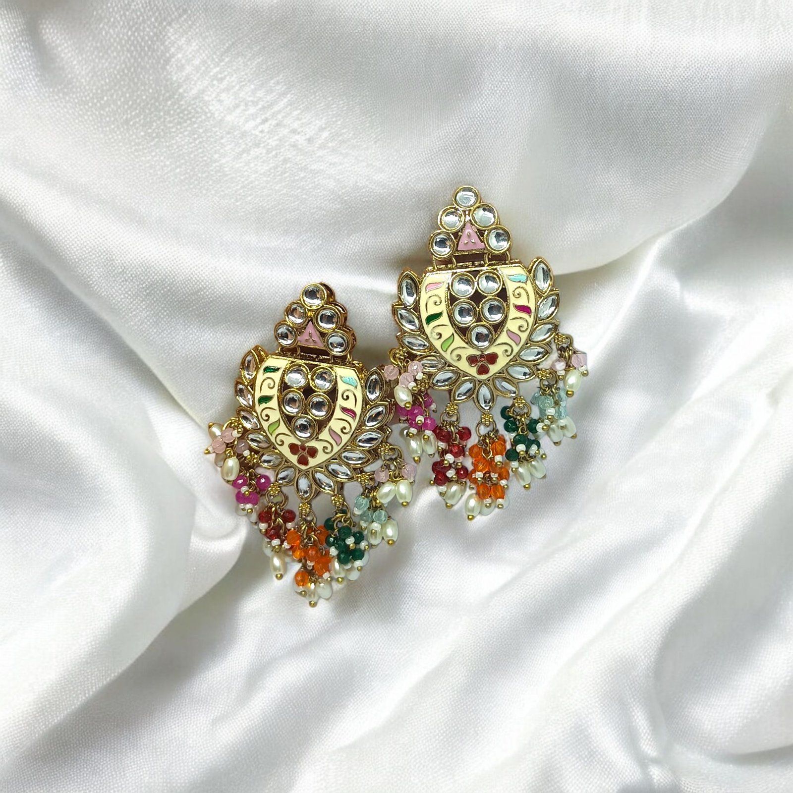 Vibrant Meenakari Polki Dangler Earrings