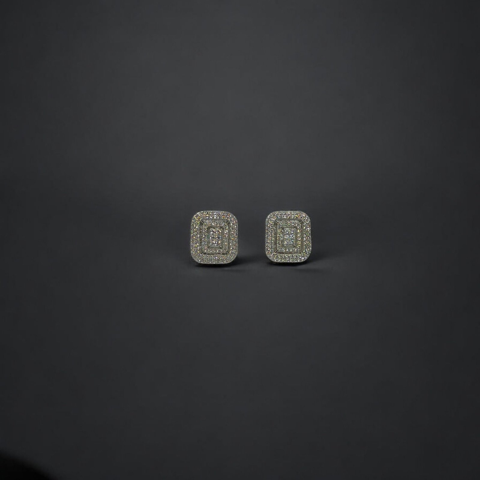 Silver Finish Pave Set Square Stud Earrings