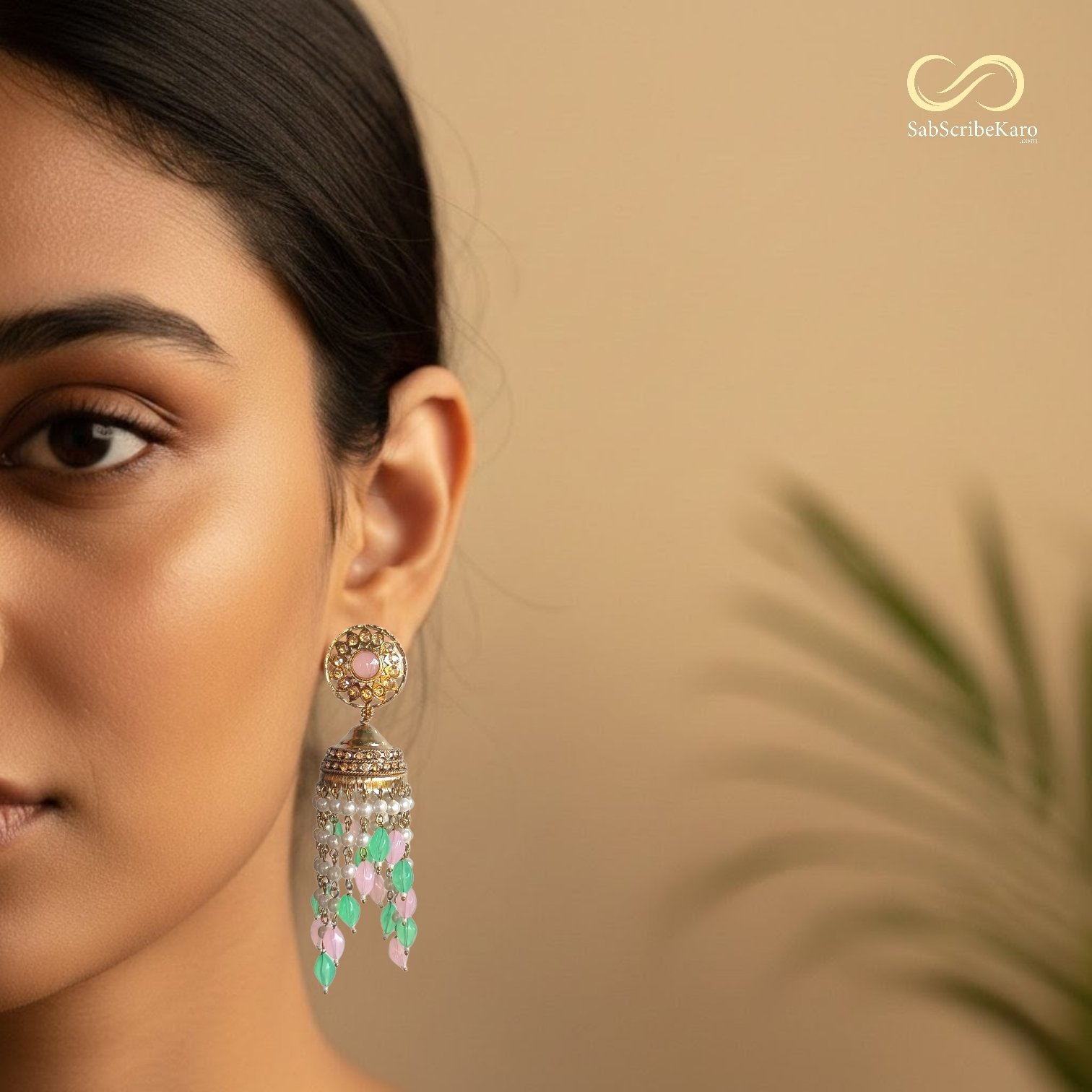 Vibrant Multi-Pastel Beaded Tiered Jhumka - Image 2