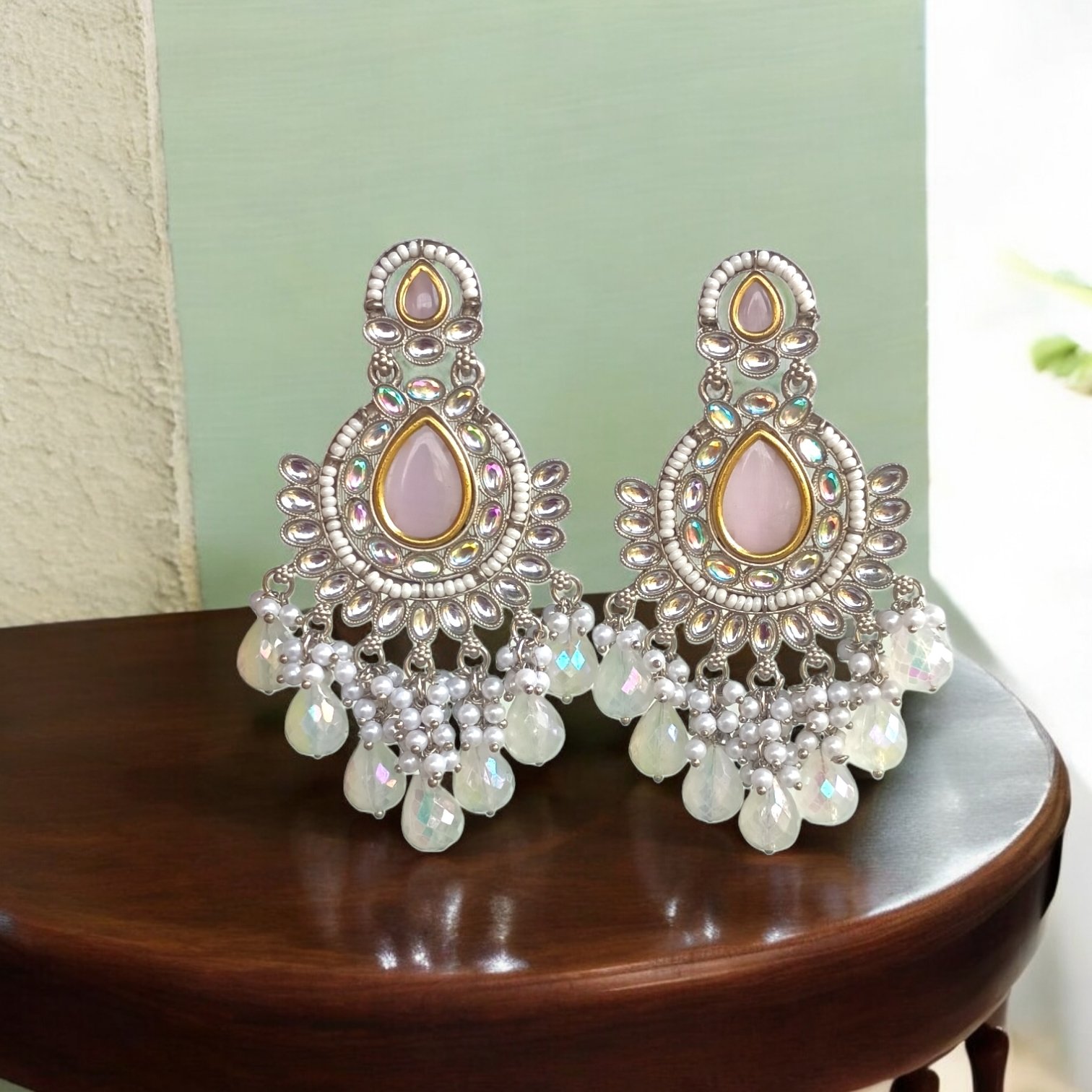 Regal Kundan & Pink Stone Danglers