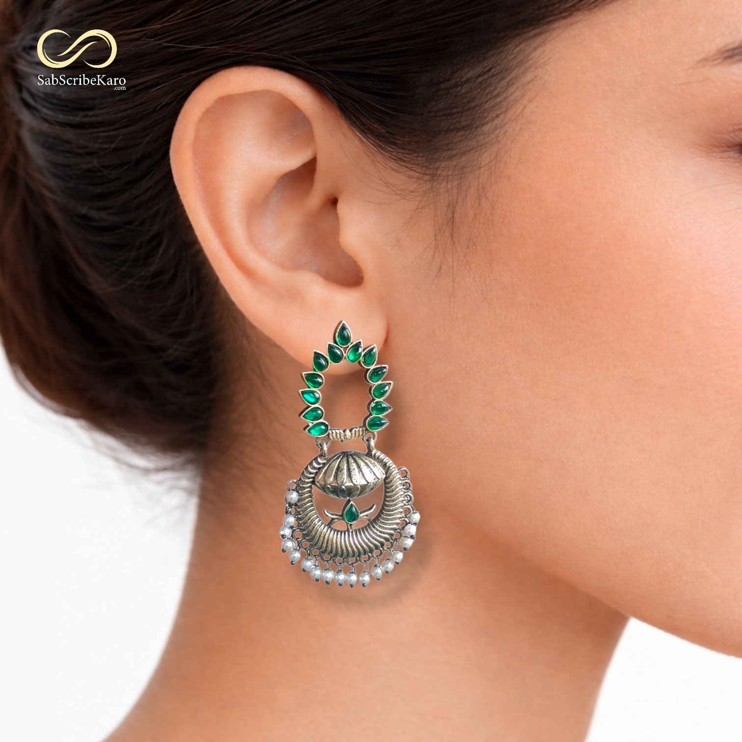Emerald Green Marquise Halo Jhumka - Image 2