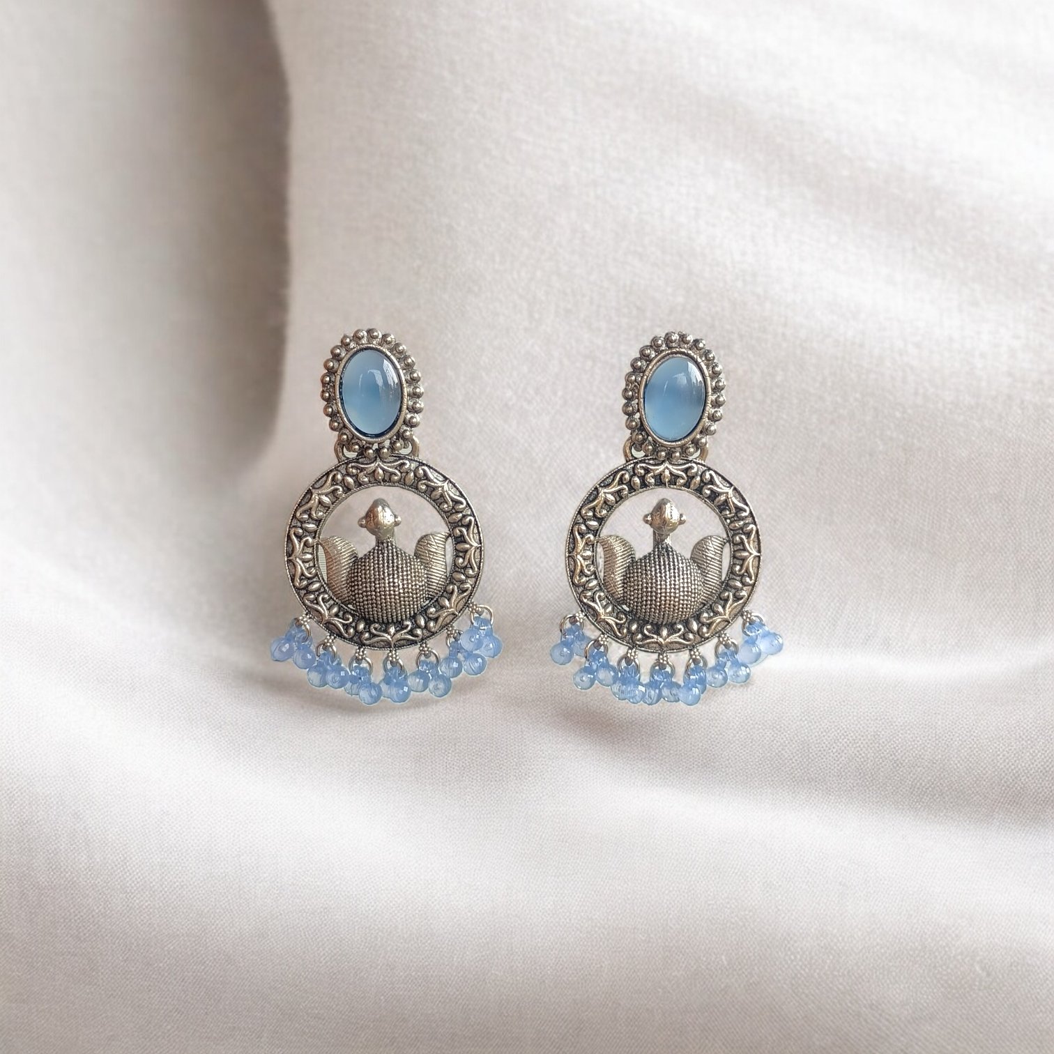 Sky Blue Oval Stone Peacock Drops