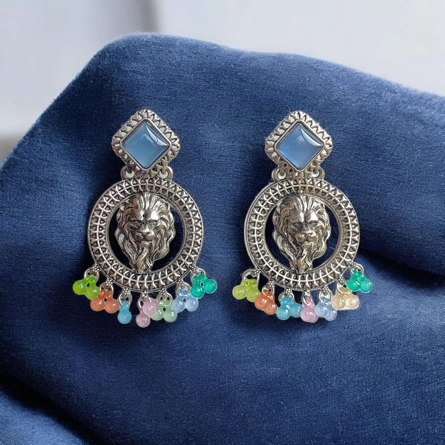 Majestic Lion Motif Dangler with Multicolor Beads