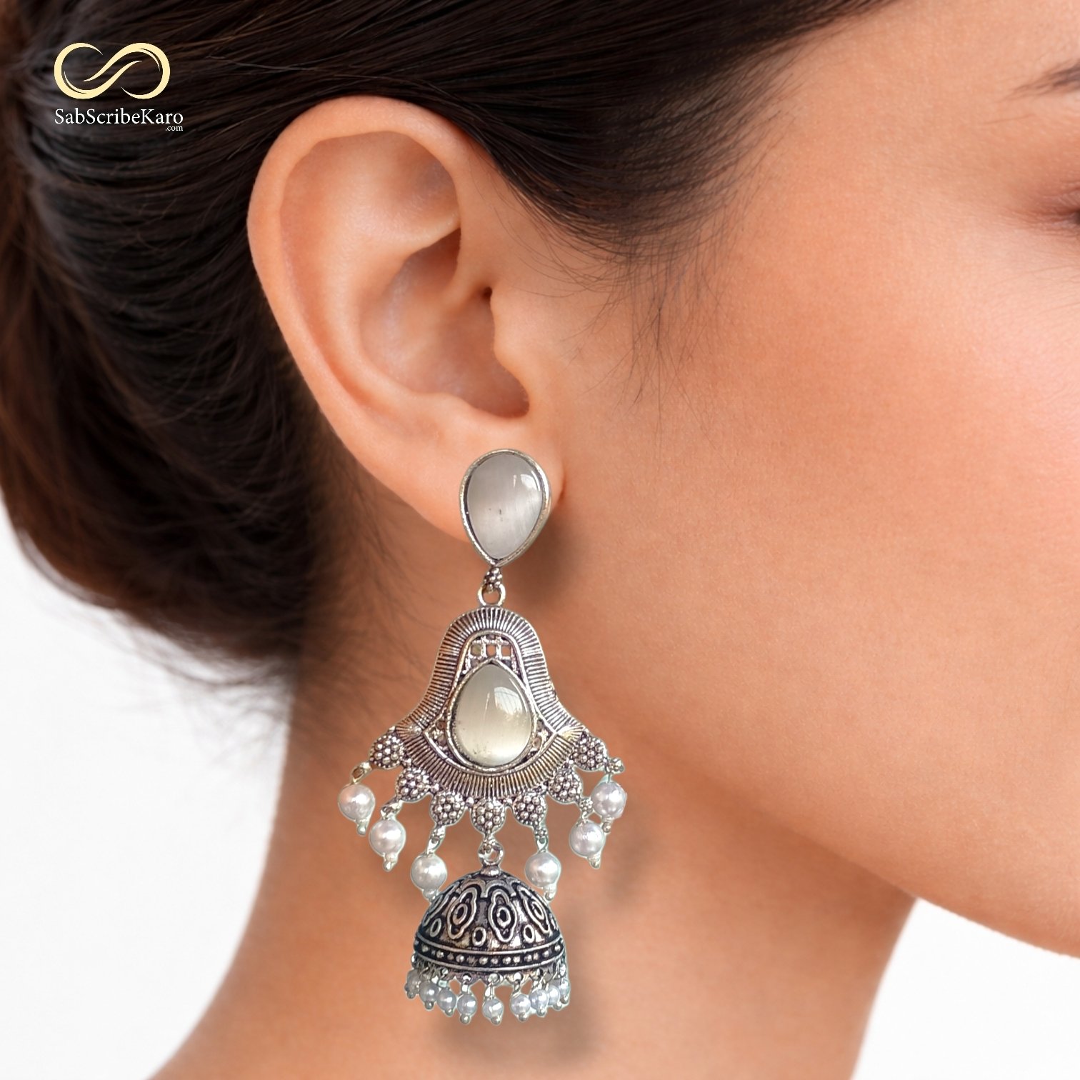 Antique Pearl Dome Jhumka - Image 2