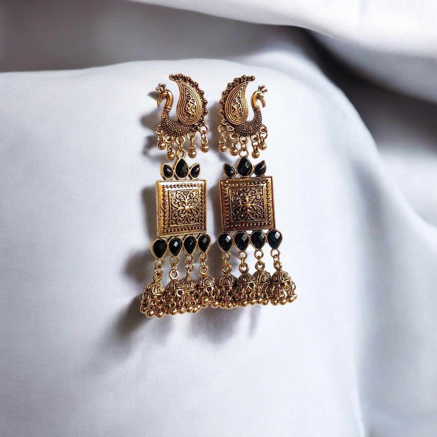 Royal Peacock Square Drop Jhumka