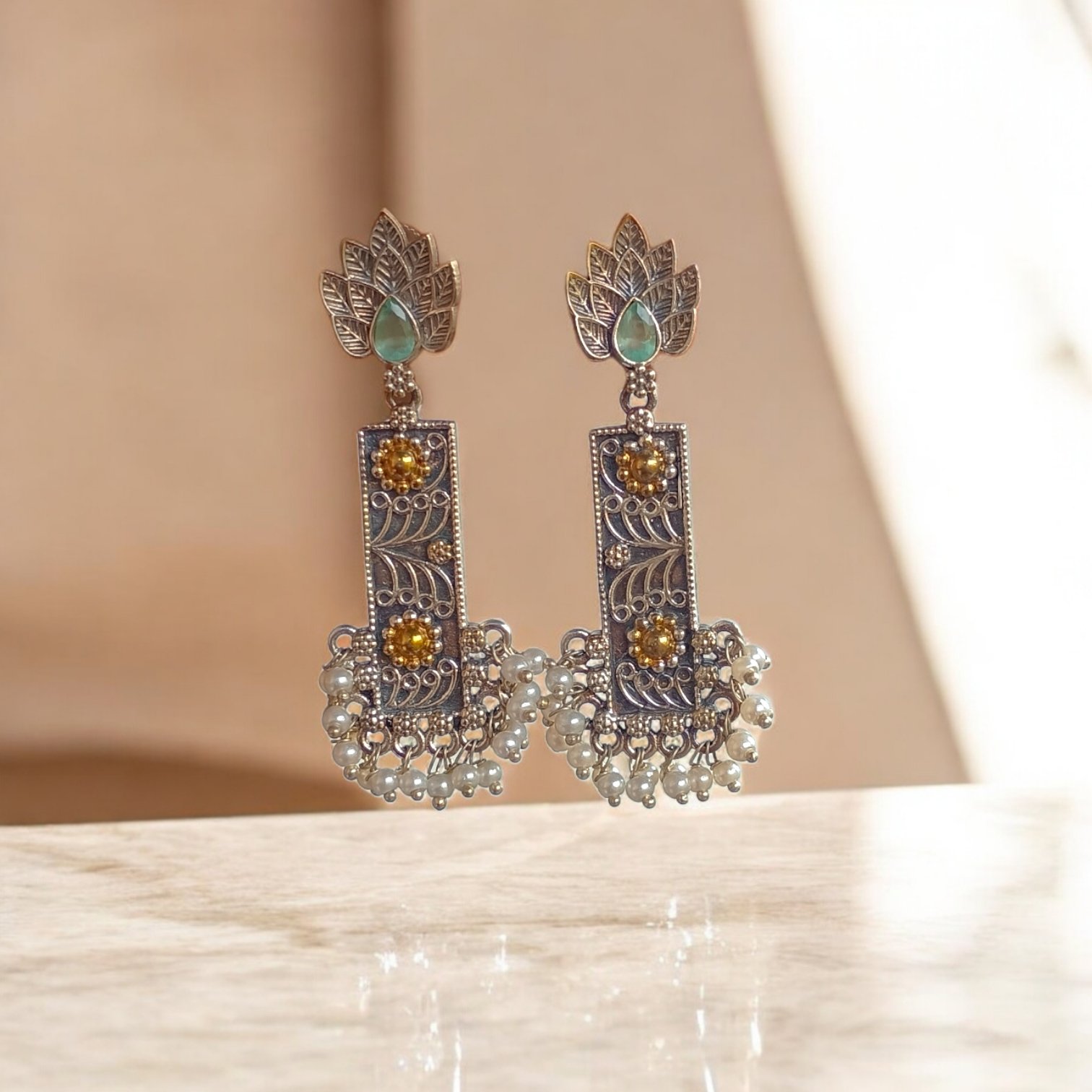 Vintage Leaf Pearl Fringe Dangler