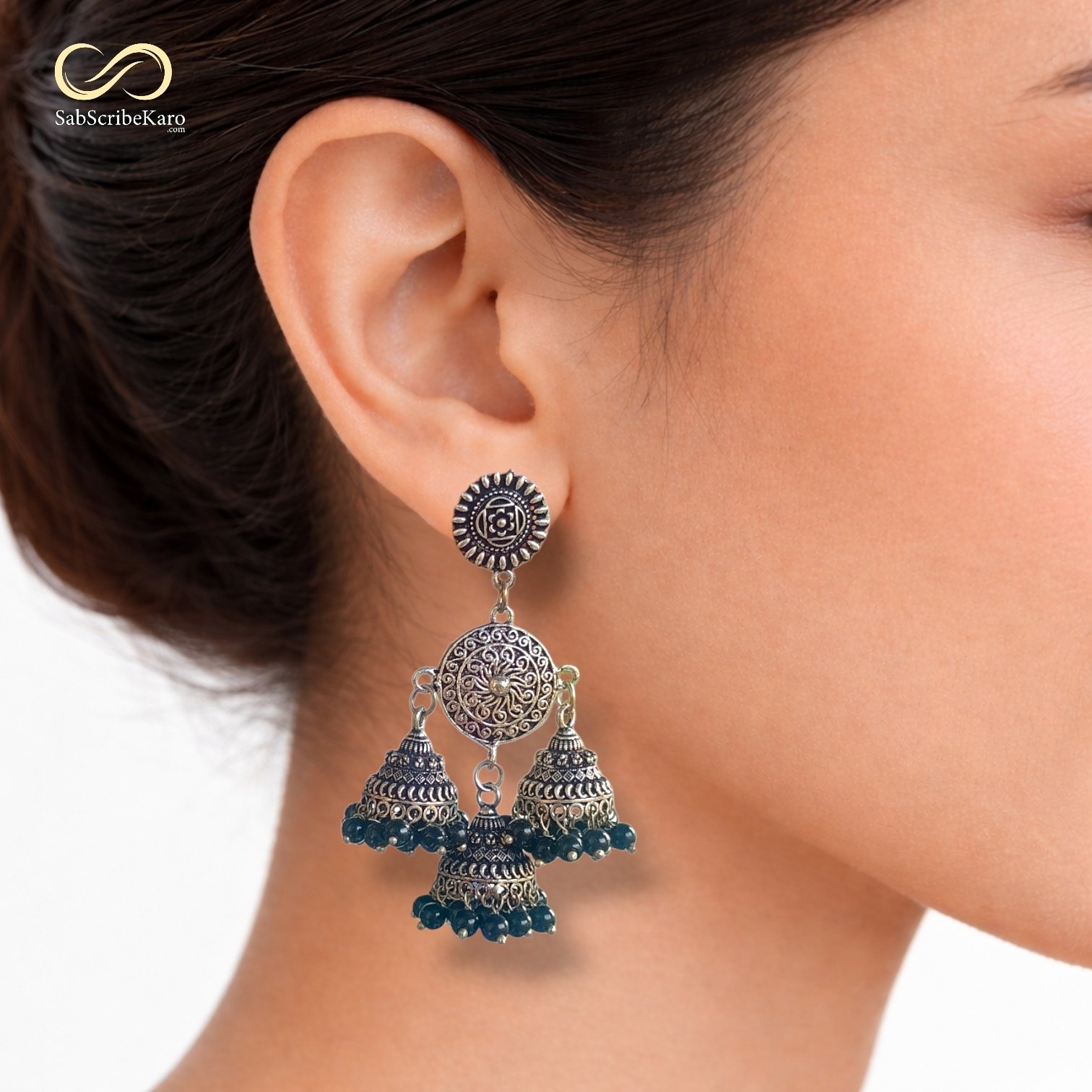 Triple Dome Beaded Jhumka - Image 2